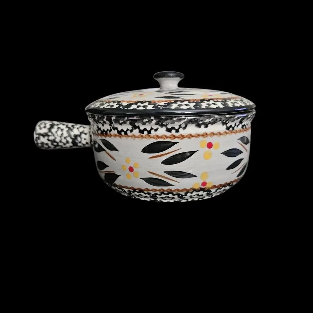 Temp-tations Old World 15 oz Covered Saucepan Casserole Pot Black Floral